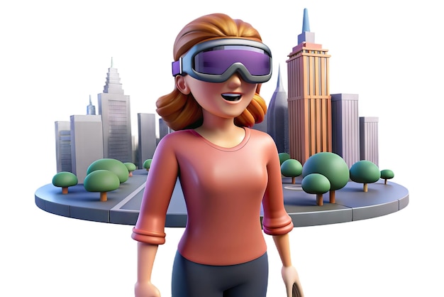 Photo futuristic illustration of person with virtual reality glasses and elements in the background