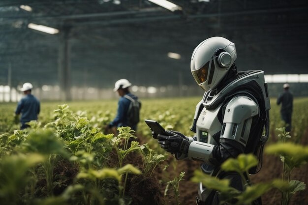 Les futurs agriculteurs robots agricoles représentent la technologie agricole et l'automatisation agricole ar c