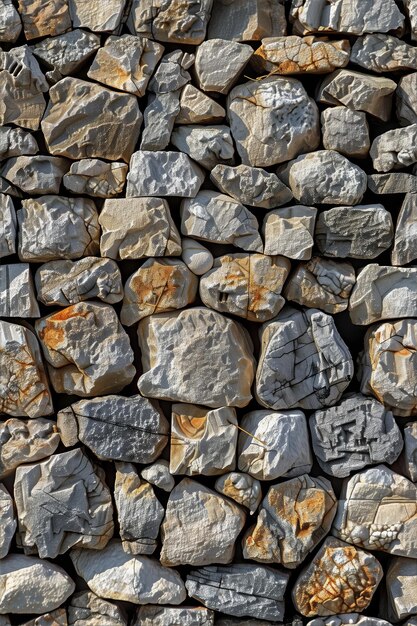 Gabion de pierre empilé avec une variété texturée