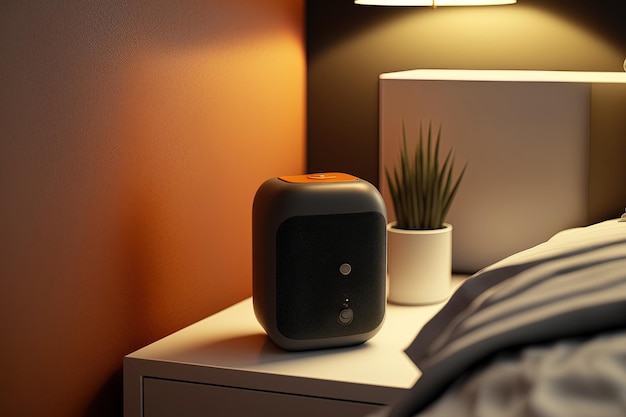 Gadget de haut-parleur intelligent dans la chambre Dans un système de maison intelligente, un assistant intelligent