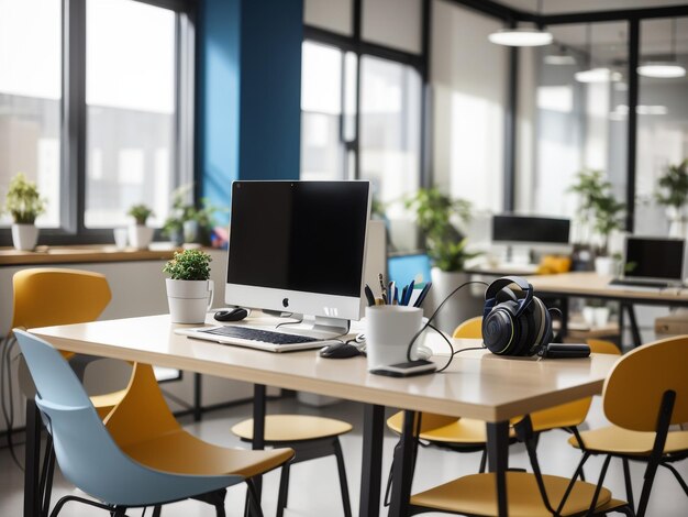 Photo gadgets modernes à l’intérieur d’un espace de travail intelligent de bureau de coworking