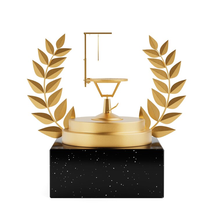 Photo gagnant du prix cube gold laurel wreath podium stage ou piédestal et table de toilettage professionnelle en or vide avec une surface antidérapante rendering 3d