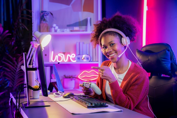 Photo la gagnante de l'équipe de streamer de jeux féminine africaine se bat avec esport tastemaker
