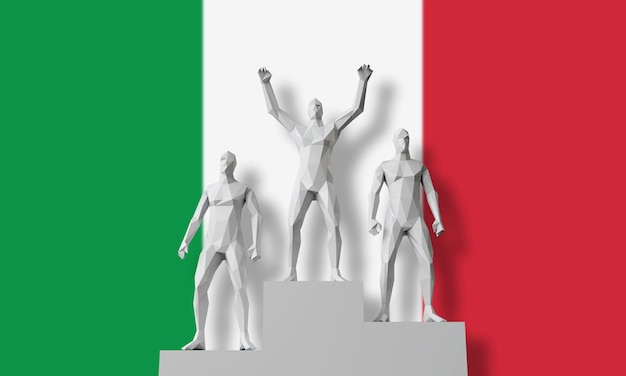 Les gagnants de l'Italie se tenaient sur un podium des gagnants célébrant le rendu d