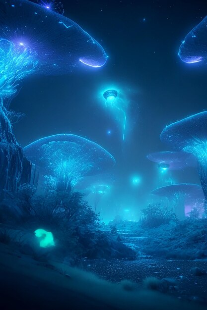 Galaxie bioluminescente extraterrestre nouvelle culture moteur irréel 4k
