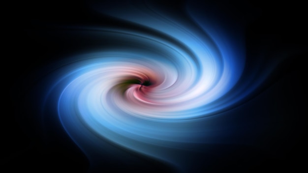 Une galaxie bleue et rouge avec un vortex en spirale en arrière-plan.