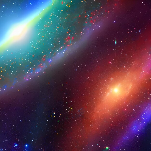 Une galaxie colorée avec un fond rouge et bleu