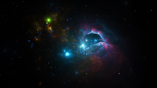 Galaxie étoiles planètes amas d'étoiles nuages de gaz colorés dans l'espace abstrait nébuleuse de l'espace extra-atmosphérique univers de fond de l'espace galaxie ciel magique nébuleuse nuit cosmos violet rendu 3d