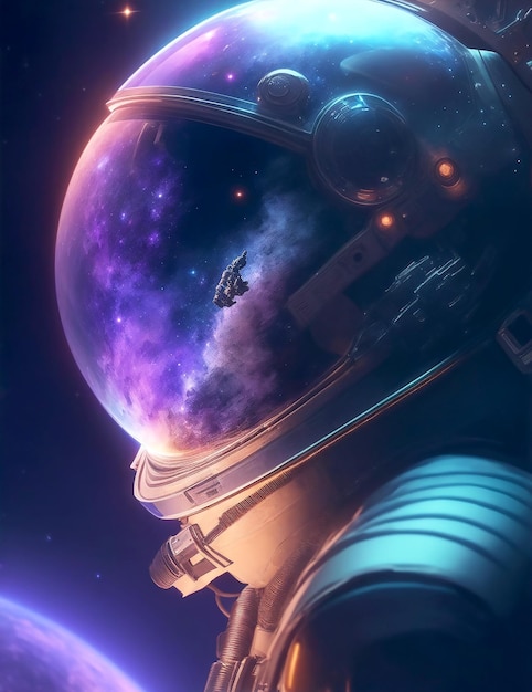 Galaxie impressionnante reflétée dans le casque d’un astronaute