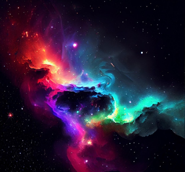 Galaxie spatiale multicolore bioluminescente