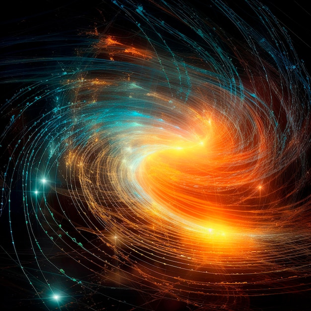 Une galaxie spirale avec un fond bleu et orange