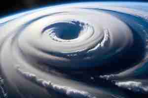 Photo la galaxie spirale ngc 1300 vue au-dessus de l'atmosphère terrestre montrant l'œil de la tempête