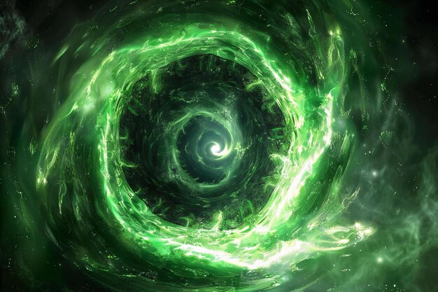 Photo galaxie spirale verte mystique sur un fond noir