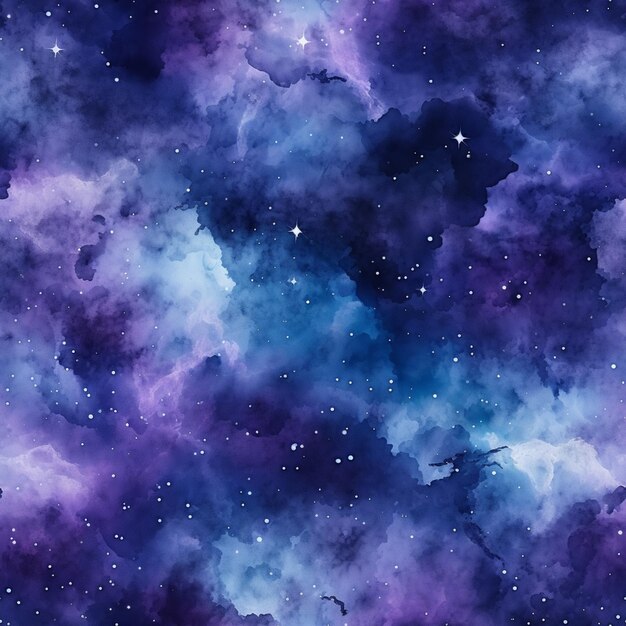 galaxie violette et bleue avec des étoiles et des nuages générative ai