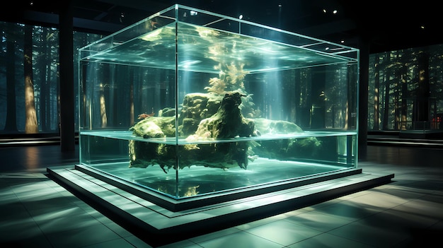 une galerie d'art avec un aquarium