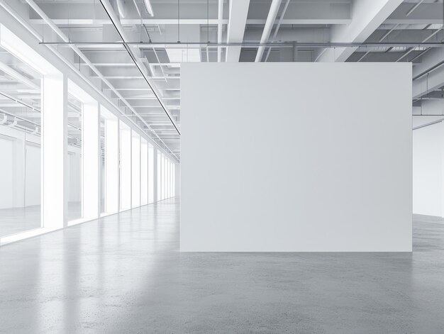 Galerie d'art contemporaine avec des murs blancs et un plafond industriel par une journée lumineuse AI générative