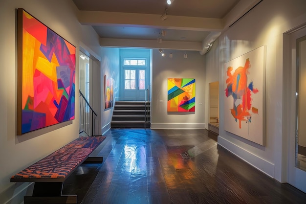 Photo une galerie avec un style abstrait et une peinture colorée