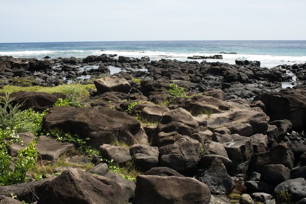 Galets de plage dans l'océan Indien