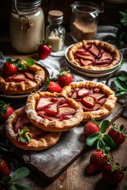 Galette de pâte feuilletée aux fraises sucrées cadre de cuisine fond ai génératif