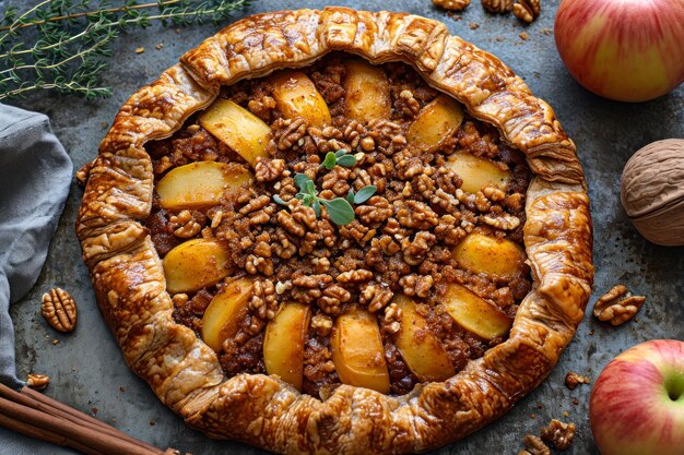 Galette de pomme rustique avec une garniture de noix