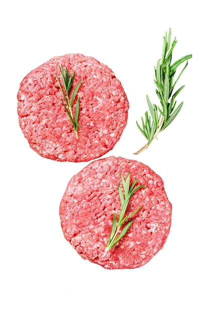 Photo galette de viande hachée pour burger isolé sur fond blanc vue de dessus