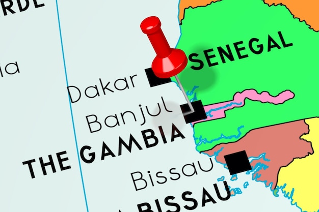 Photo gambie banjul capitale épinglée sur la carte politique