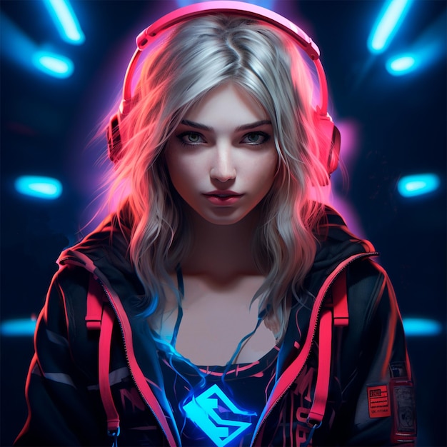 gamer fille blonde néon