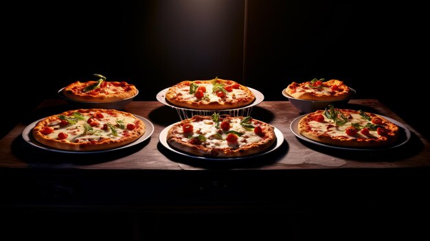 Photo une gamme abondante de pizzas sur une table ia générative