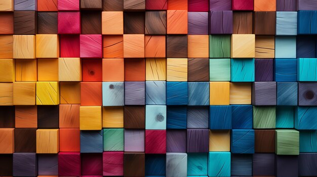 Une gamme de blocs de bois multicolores disposés dans une image de fond colorée IA générative