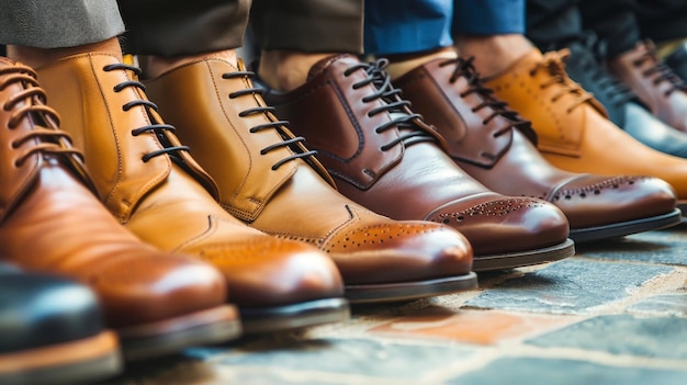 Photo une gamme captivante de chaussures d'affaires élégantes pour hommes, chacune débordant de classe et de sophistication.