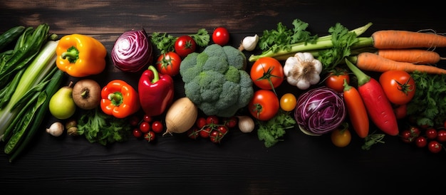 Une gamme de légumes biologiques frais provenant d'agriculteurs pour les régimes végétaliens et végétariens vue de dessus