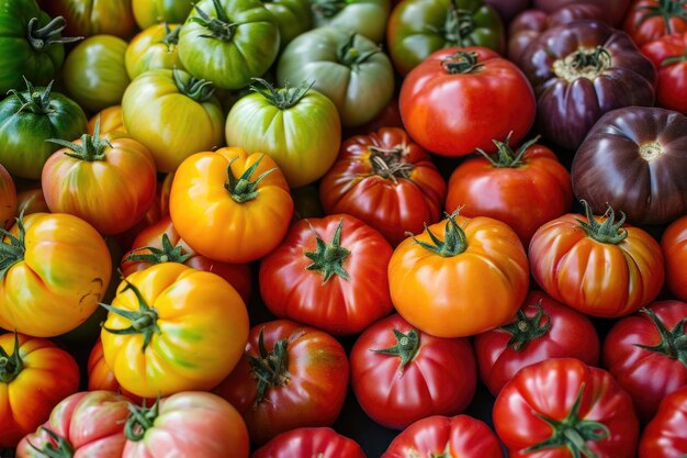 Une gamme de tomates anciennes mettant en valeur les diverses formes et tailles de couleurs