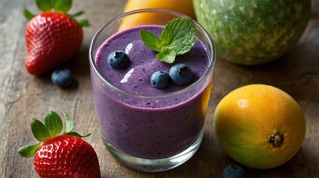 Une gamme vibrante de fruits se mélange harmonieusement dans un smoothie frais