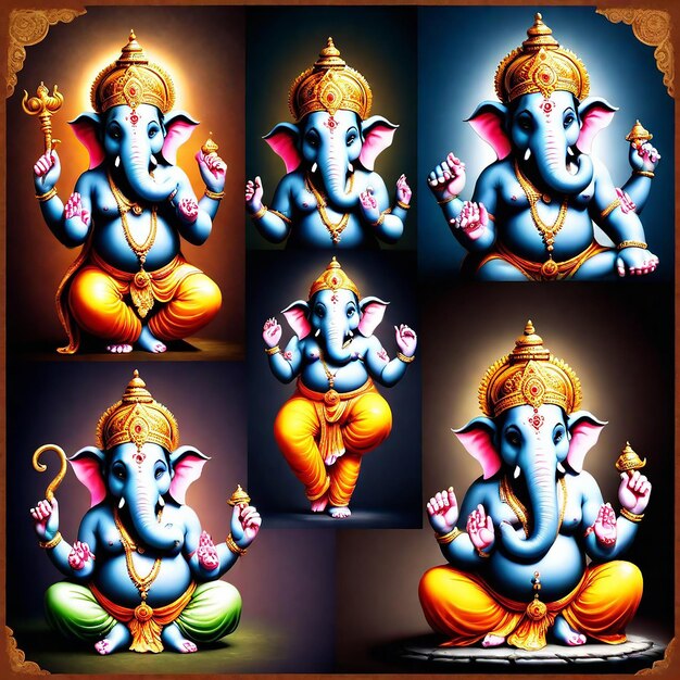 Ganesha, la divinité hindoue à la tête d'éléphant, assis avec la trompe enroulée