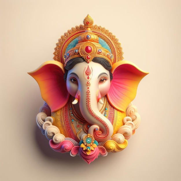 GANESHA HEAD 3D MODEL GUDI PADWA GANESHA HEAD coloré sur un fond simple