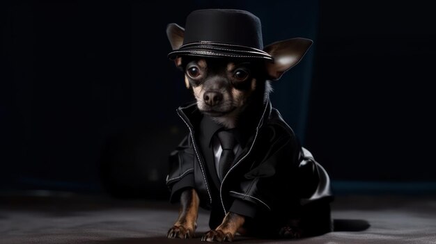 Photo gangster chien chihuahua mafia sur ai générative sombre