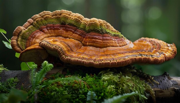 Photo ganoderma lucidum reishi champignon champignon laccat rouge sur les arbres de bois dur en décomposition dans la nature espace de copie de fond de la forêt d'automne