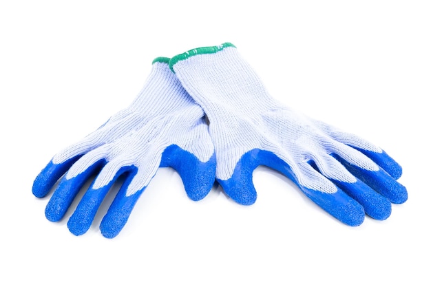 Gants bleus sur fond blanc