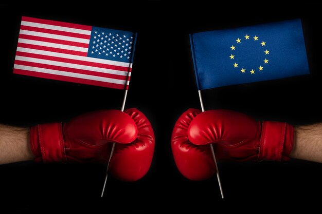 Gants De Boxe Avec Drapeau De L'union Européenne Et Des états-unis