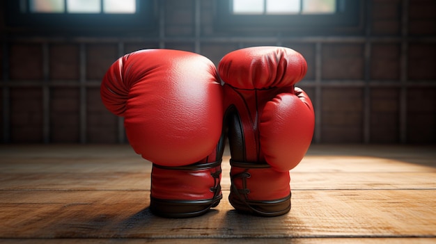 gants de boxe sur un plancher en bois