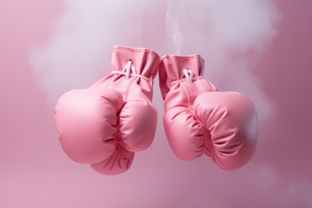 Gants de boxe roses dans le brouillard