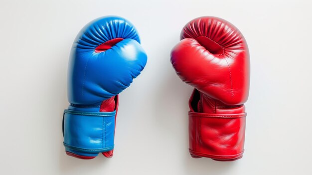Gants de boxe rouges et bleus sur fond blanc Concept de confrontation politique entre les principaux partis américains