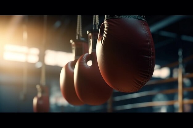 Gants de boxe suspendus à un mur dans une salle de sport