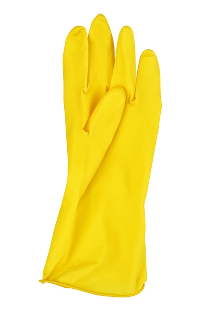 Un des gants en caoutchouc jaune isolé sur fond blanc