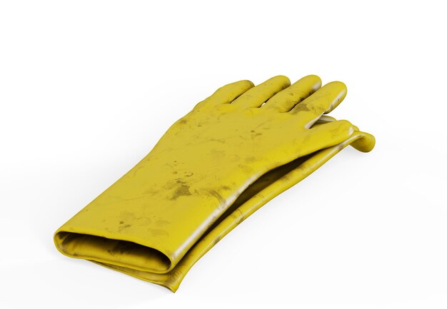 Photo des gants en caoutchouc jaunes isolés sur un rendu 3d blanc