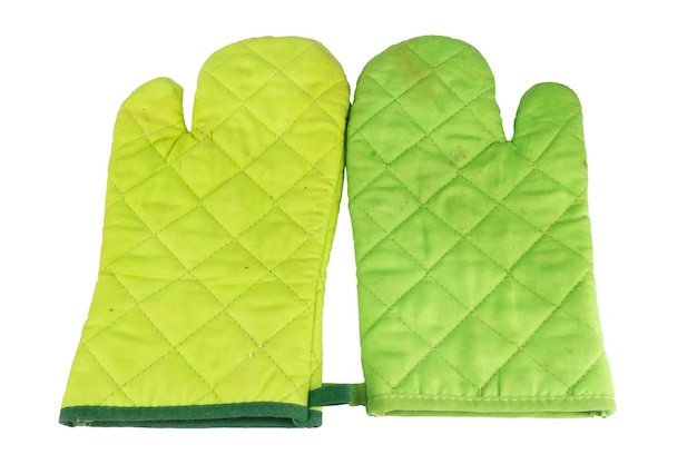 Gants de cuisine isolés sur fond blanc vert