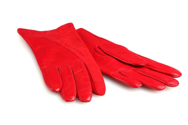 Gants de femmes en cuir belle rouge isolés sur blanc