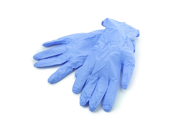 Gants médicaux bleus isolés sur blanc