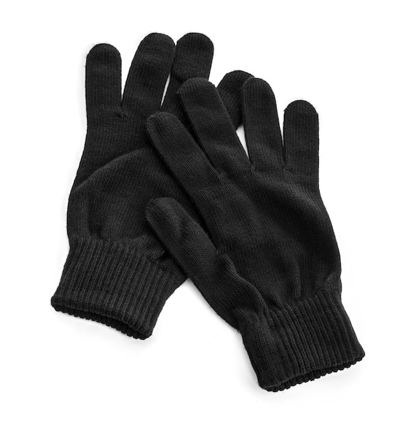 Gants noirs sur fond blanc