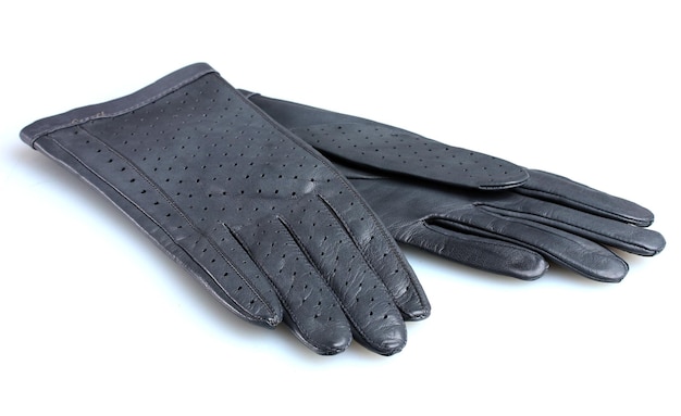 Gants pour femmes en cuir gris magnifique isolés sur blanc